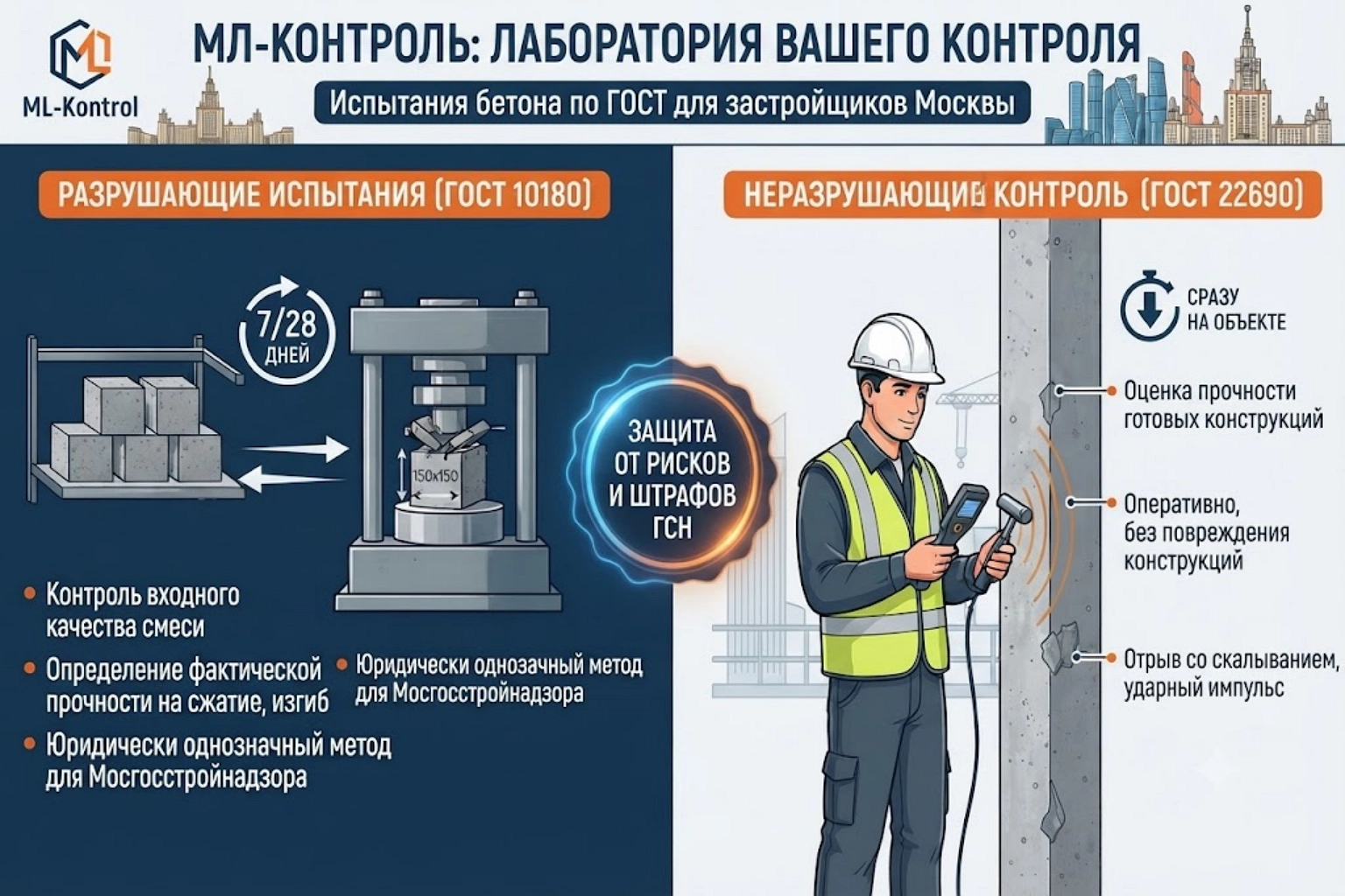 испытать бетон в Москве строительная лаборатория